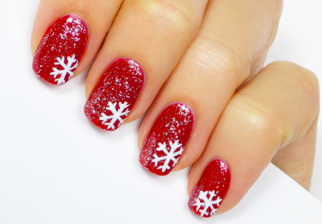 Glittery Snowflake Nails